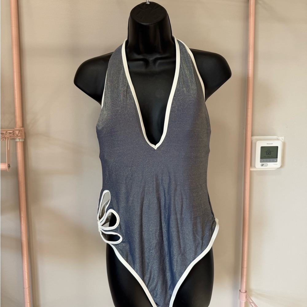 Cupshe Blue One-Piece Swimsuit with White Accents